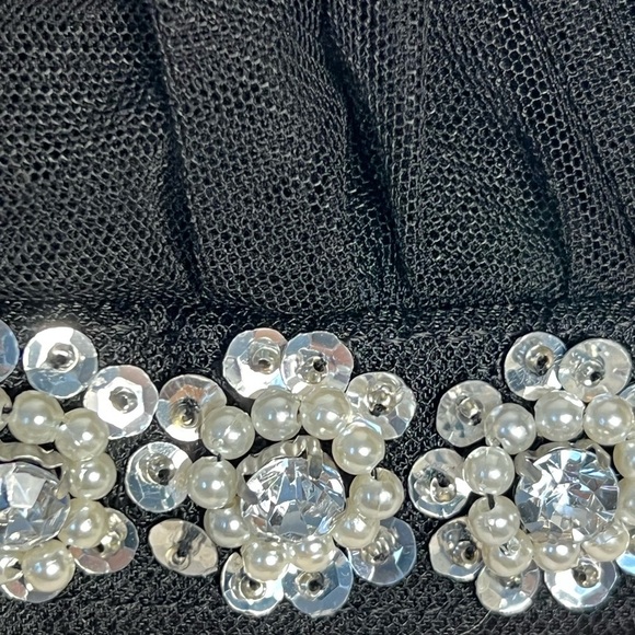 qep Kids Girl Applique Dress 11 Gown Black Cream Rosette Embellished Rhinestone - Picture 4 of 15